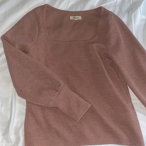 Madewell dusty rose/ light pink  long sleeve square neck top
